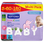 Septona Μωρομάντηλα Calm N' Care Αλόη Multi Pack 3x60τεμ