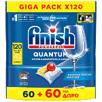 Finish Quantum All In 1 Caps Πλυντηρίου Πιάτων Λεμόνι 60 + 60 Δώρο