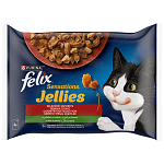 Felix Sensation Jellies με Βοδινό-Κοτόπουλο (4x85g)
