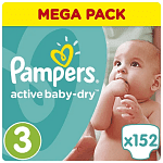 Pampers Πάνες Active Baby Dry Mega Box (152τεμ) Νο3
