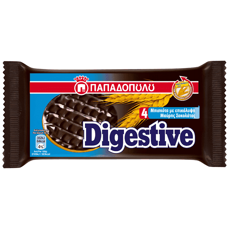 Παπαδοπούλου Μπισκότα Digestive Μαύρη Σοκολάτα 67gr