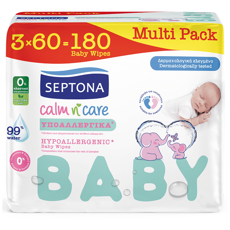 Septona Μωρομάντηλα Calm N' Care Υποαλλεργικά (3x60τεμ)