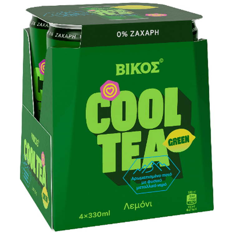 Βίκος Cool Tea Green Λεμόνι Χωρίς Ζάχαρη 330ml (4τεμ)