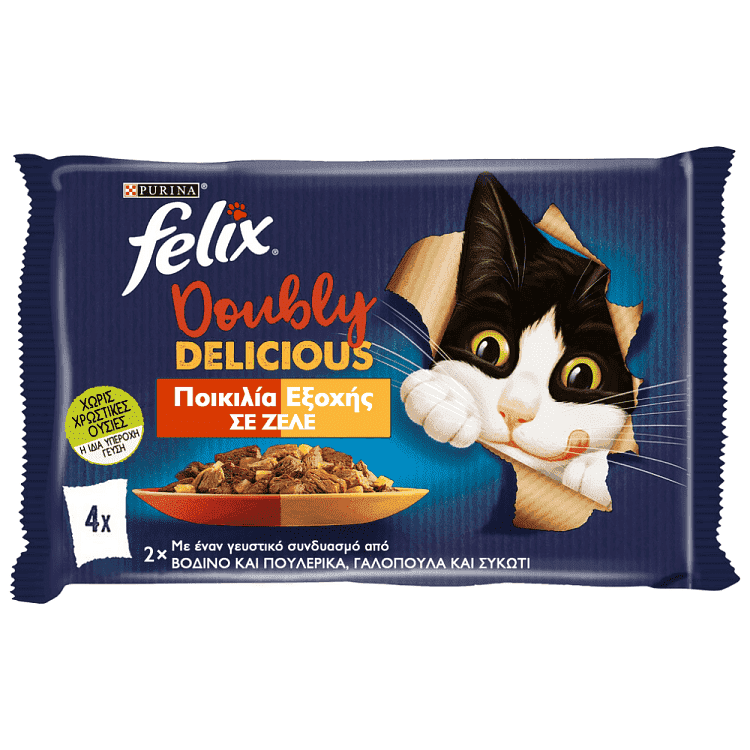 Felix Agail Υγρή Τροφή Γάτας Doubly Delicious Κρέας 4x85gr