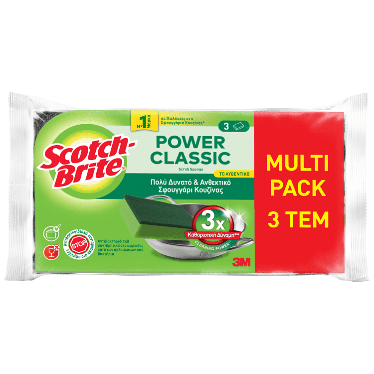 Scotch Brite Σφουγγαράκι Κουζίνας Αντιβακτηριδιακό Δυνατό 3τεμ