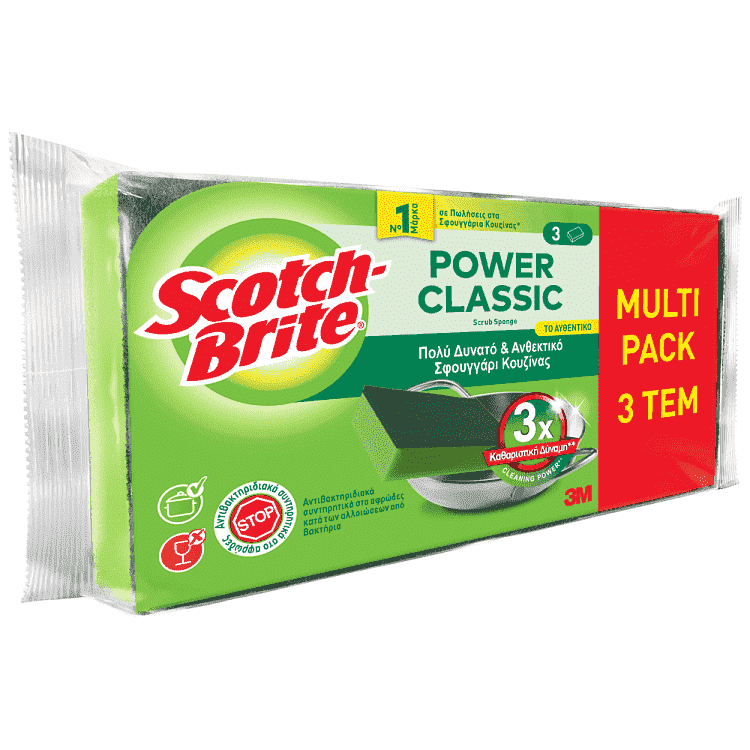 Scotch Brite Σφουγγαράκι Κουζίνας Αντιβακτηριδιακό Δυνατό 3τεμ