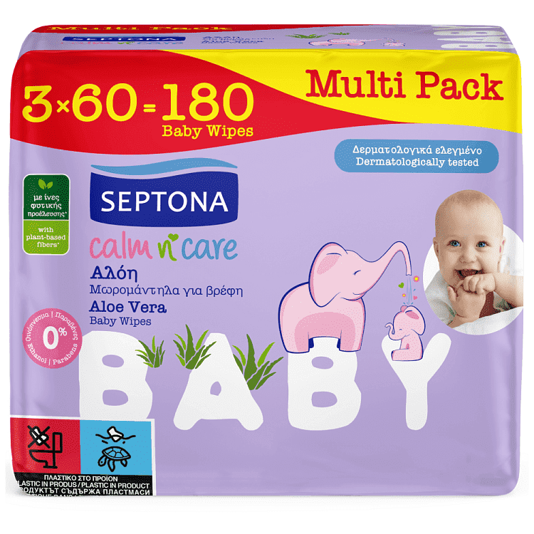 Septona Μωρομάντηλα Calm N' Care Αλόη Multi Pack 3x60τεμ