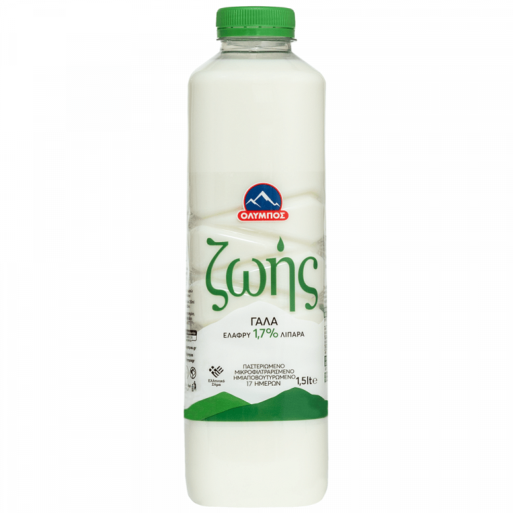 Όλυμπος Γάλα Ζωής 1,7% Λιπαρά 1,5lt