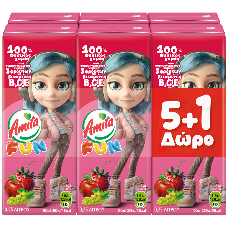 Amita Fun Χυμός 3 Φρούτων 250ml 5+1