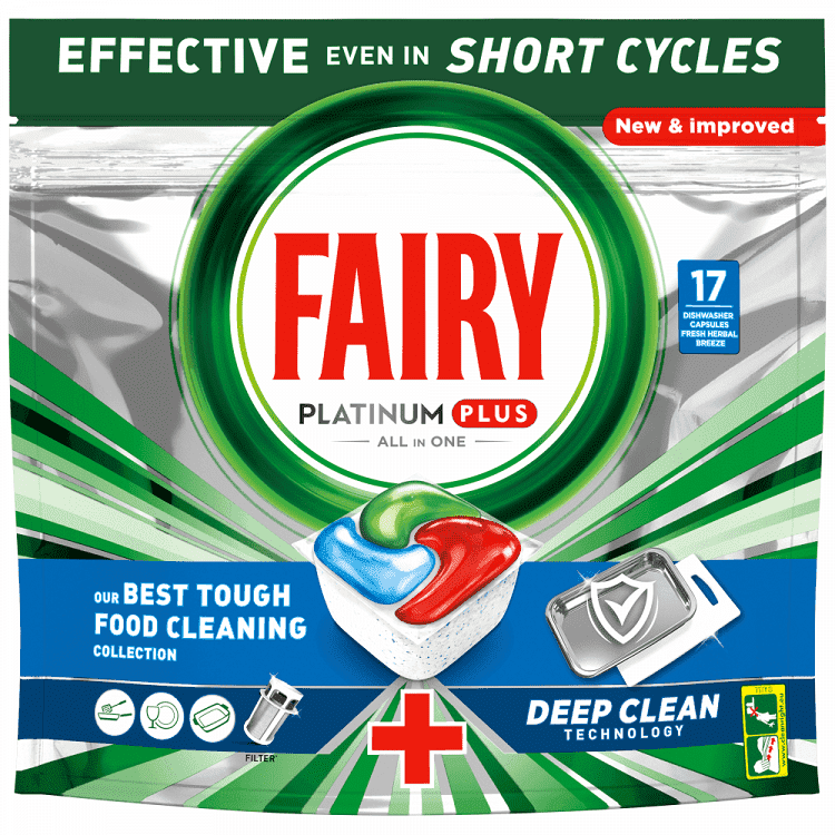 Fairy Platinum Plus Deep Clean Caps Πλυντηρίου Πιάτων Λεμόνι 17τεμ