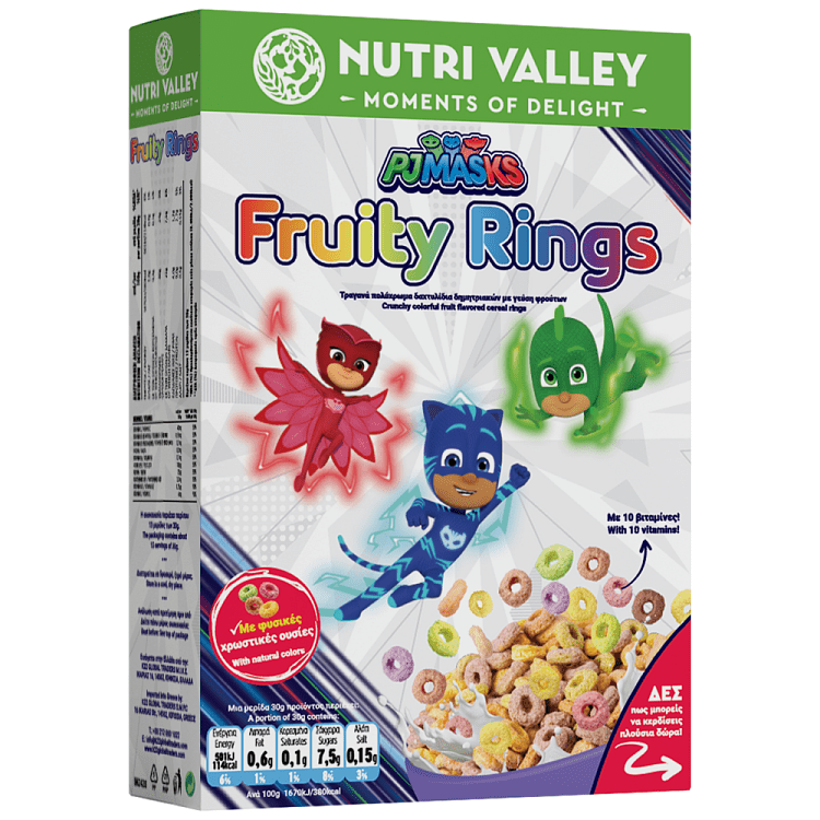 Nutri Valley Pj Masks Δημητριακά Fruity Rings 375gr