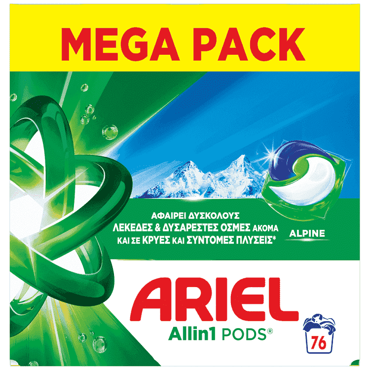 Ariel All in 1 Απορρυπαντικό Πλυντηρίου Ρούχων Κάψουλες Alpine 76Μεζ.