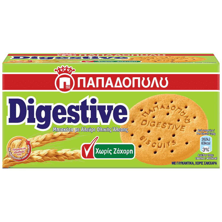 Παπαδοπούλου Μπισκότα Digestive Ολικής Άλεσης Χωρίς Ζάχαρη 250gr