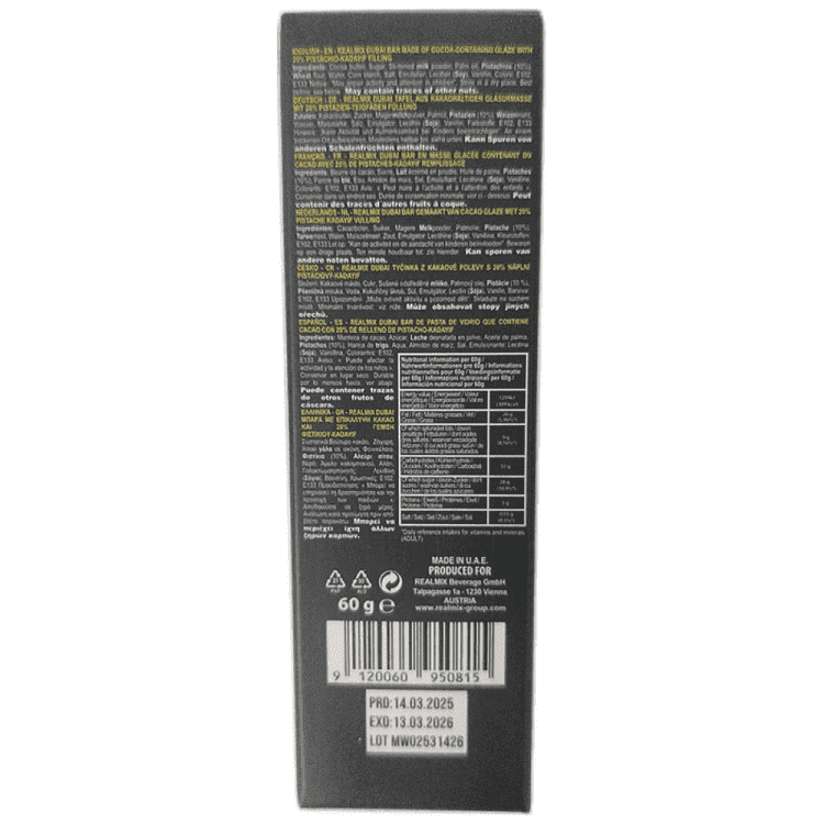 Realmix Σοκολάτα Dubai Pistachio Kadayif 60gr