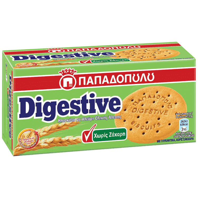Παπαδοπούλου Μπισκότα Digestive Ολικής Άλεσης Χωρίς Ζάχαρη 250gr