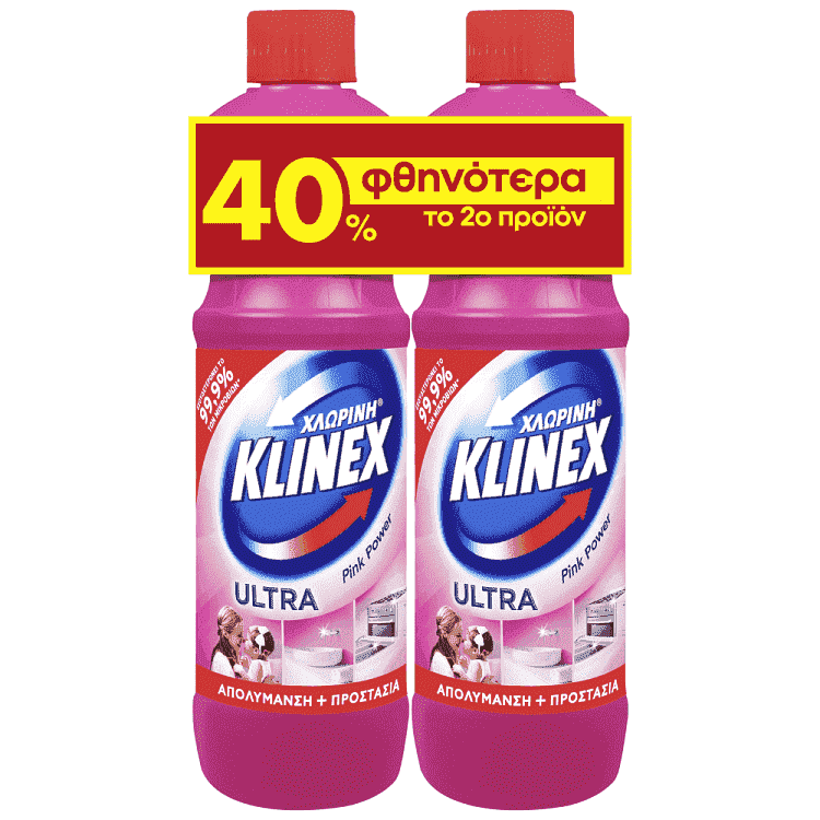 Klinex Χλωρίνη Ultra Pink Power 2x750ml Το 2ο -40%