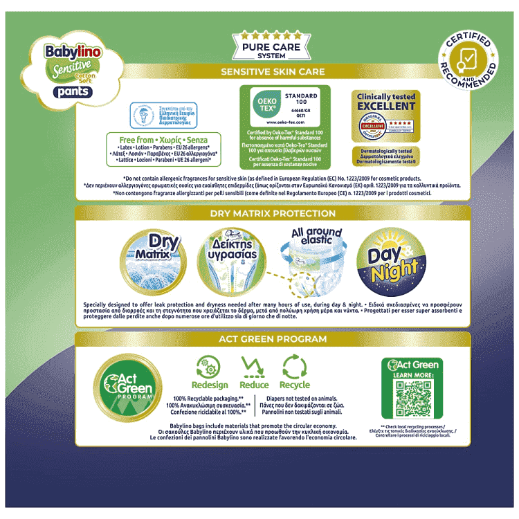Babylino Sensitive Cotton Soft Pants XXL N8 20+ kg 26τεμ