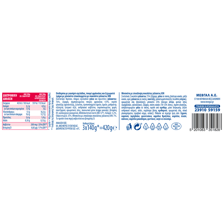 Μεβγάλ Frutomaniacs Φράουλα Σοκολάτα 140gr 3τεμ