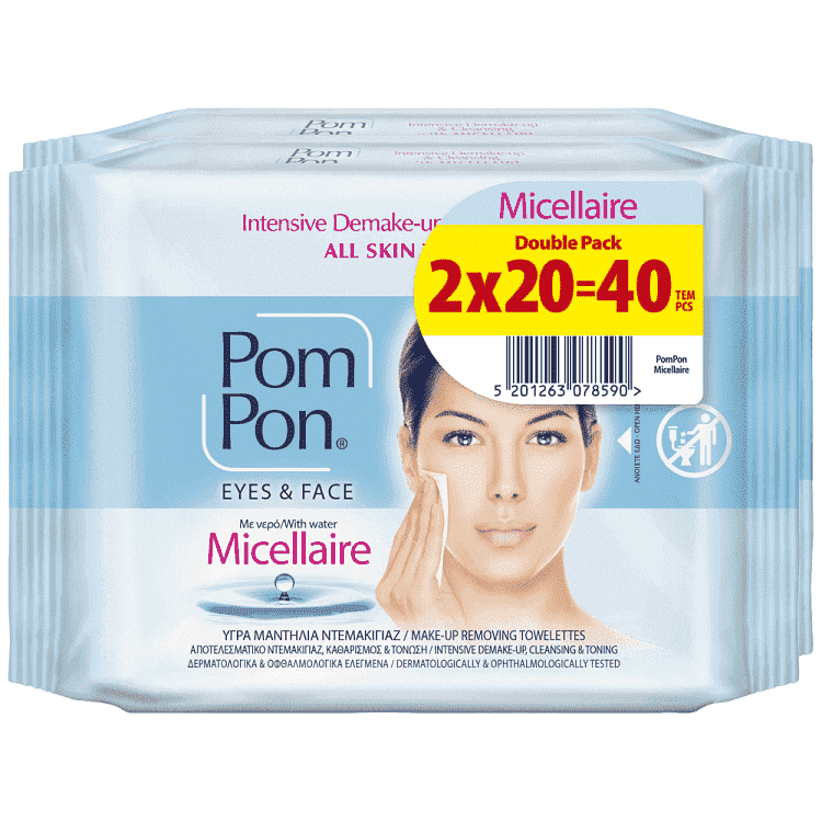 Pom Pon Υγρά Μαντηλάκια Ντεμακιγιάζ Micellaire Και Νεσεσερ 2x20τεμ