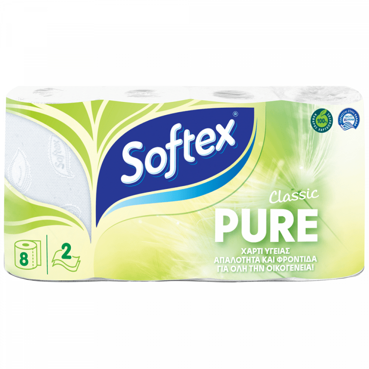 Softex Classic Pure Χαρτί Υγείας 2 Φύλλων 8αρι 0,496kg