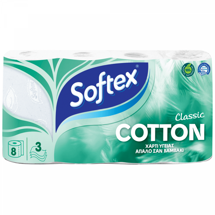 Softex Classic Cotton Χαρτί Υγείας 3 Φύλλων 8αρι 0,624kg