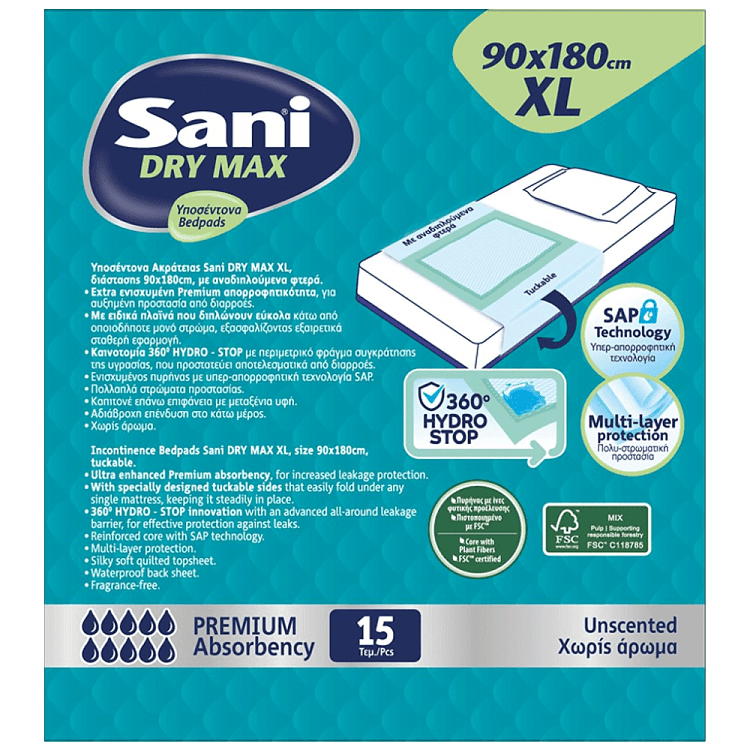 Sani Υποσέντονα Dry Max 90x180 15τεμ