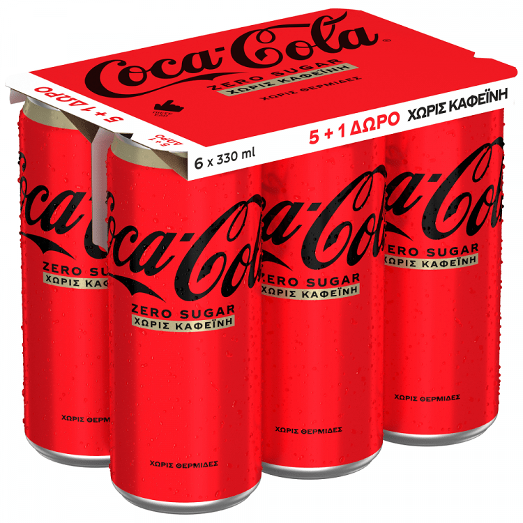 Coca Cola Zero Χωρίς Καφείνη 330ml 5+1 Δώρο