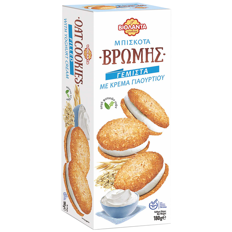 Βιολάντα Μπισκότα Βρώμης Γεμιστά Γιαούρτι 180gr