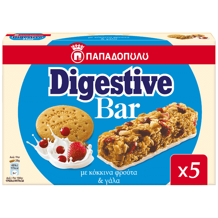 Digestive Bars Κόκκινα Φρούτα & Γάλα 5x28gr