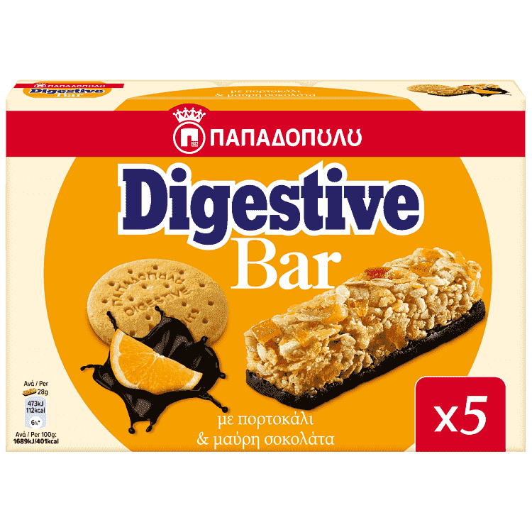 Digestive Bar Σοκολάτα Πορτοκάλι 5τεμ