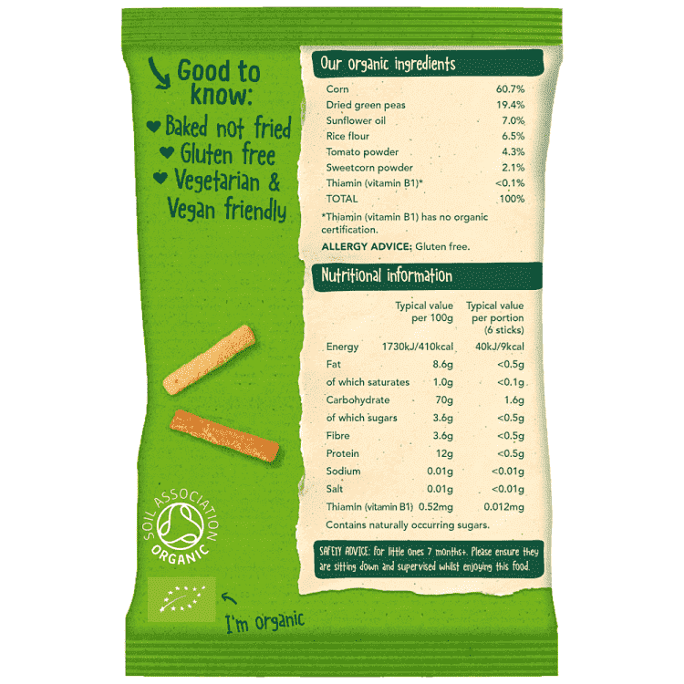 Organix Melty Sticks Λαχανικών Bio Xωρίς Γλουτένη 15g