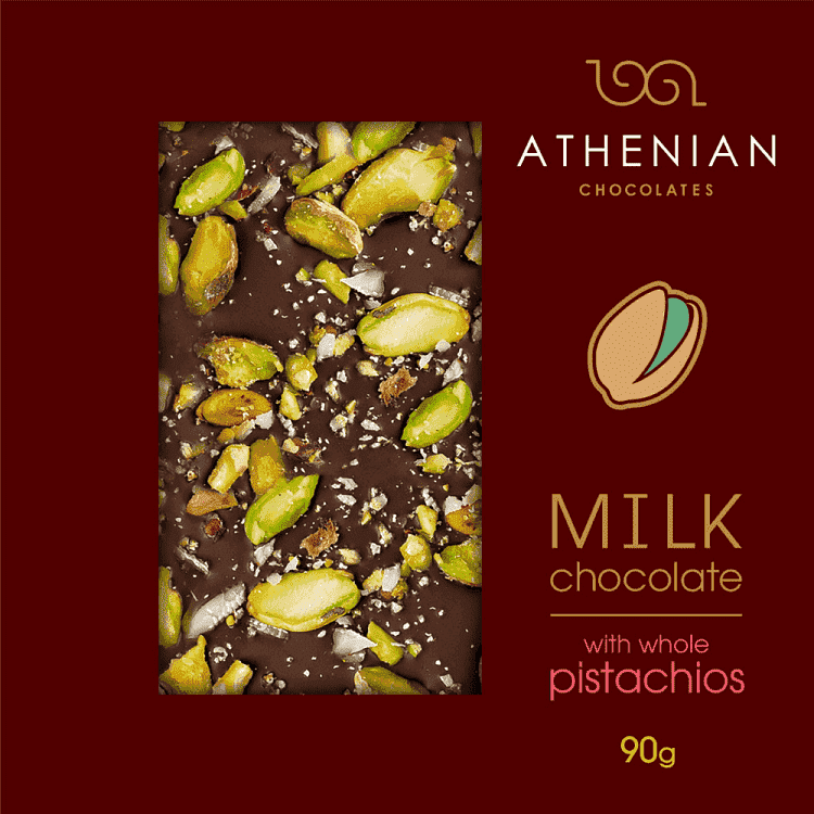 ATHENIAN Σοκολάτα Γάλακτος Με Pistachio 90gr