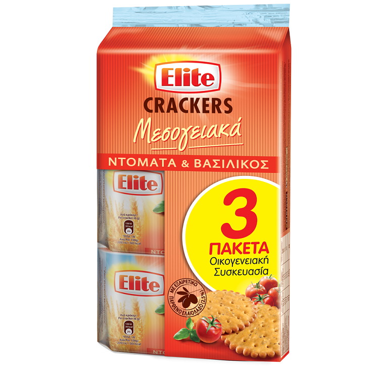 Elite Crackers Μεσογειακά Με Ντομάτα & Βασιλικό 3x105gr