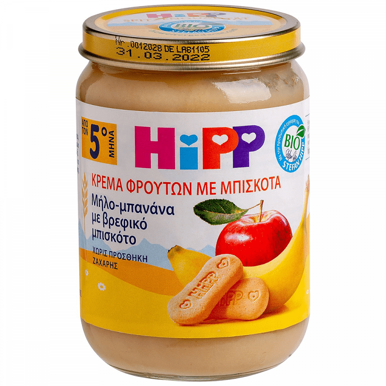 Hipp Βρεφική Φρουτόκρεμα Μήλο Μπανάνα Μπισκότο Bio 190gr