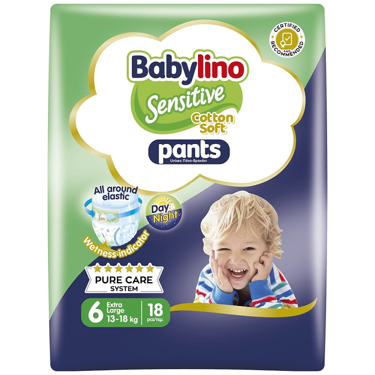 Babylino Sensitive Cotton Soft Pants X-Large No6 13-18kg 18τεμ