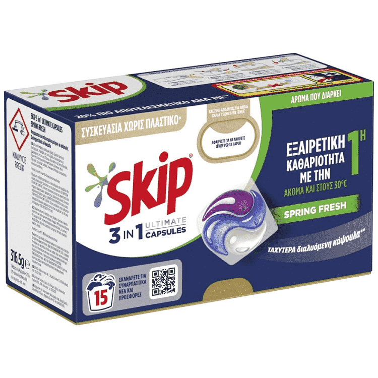 Skip Απορρυπαντικό Πλυντηρίου Ρούχων Κάψουλες Spring Fresh 317gr