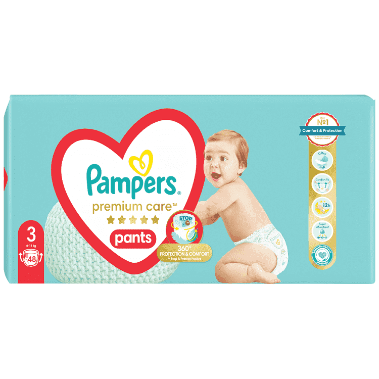 Pampers Πάνες Premium Care Pants Jumbo Pack (48τεμ) Νo3 (6-11kg)