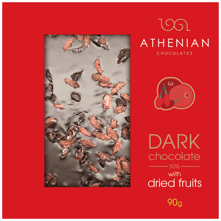 Athenian Μαύρη Σοκολάτα Με Αποξηραμένα Φρούτα 90gr
