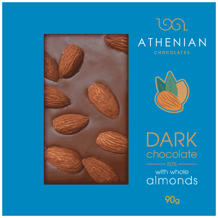 Athenian Μαύρη Σοκολάτα Με Αμύγδαλο 90gr
