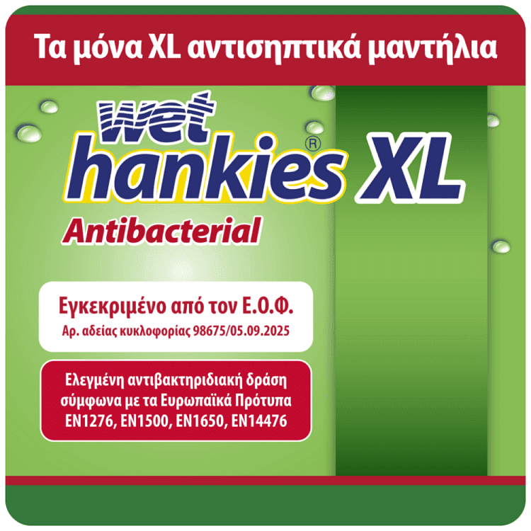 Wet Hankies Υγρά Μαντηλάκια Αντιβακτηριδιακά Lemon XL 4x15τεμ
