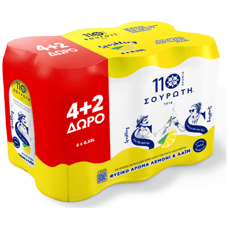 Σουρώτη Ανθρακούχο Νερό Λεμόνι 330ml 4+2