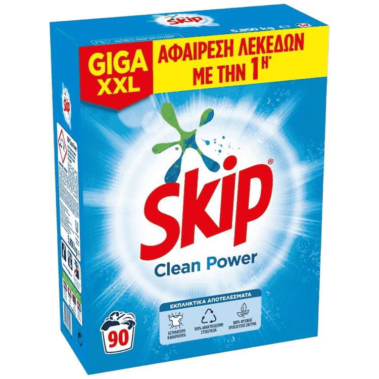 Skip Απορρυπαντικό Πλυντηρίου Ρούχων Clean Power 90Μεζ