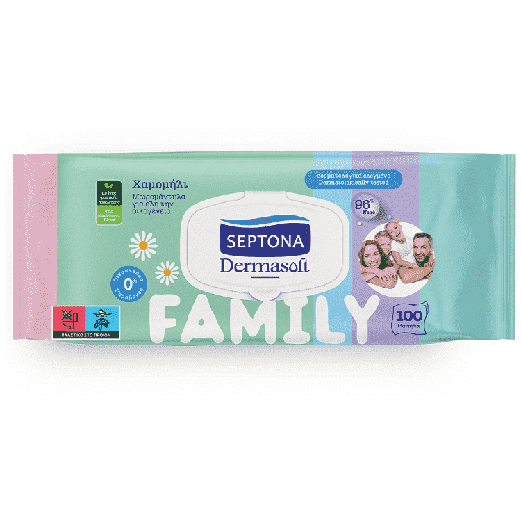 Septona Μωρομάντηλα Dermasoft Family 100τεμ