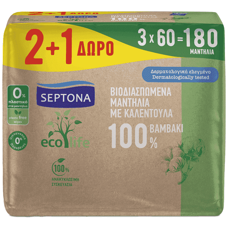 Septona Μωρομάντηλα Eco Life 60τεμ 2+1 Δώρο