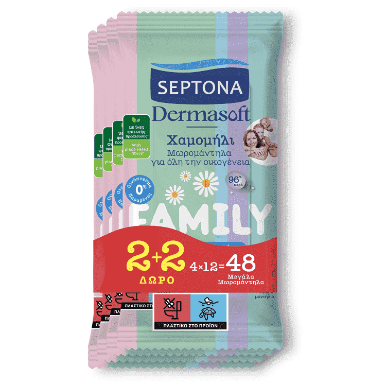 Septona Μωρομάντηλα Dermasoft Family 12τεμ 2+2 Δώρο