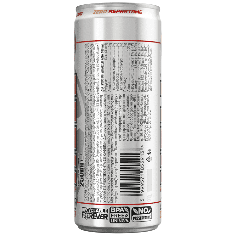 Hell Energy Drink Zero White Peach 250ml