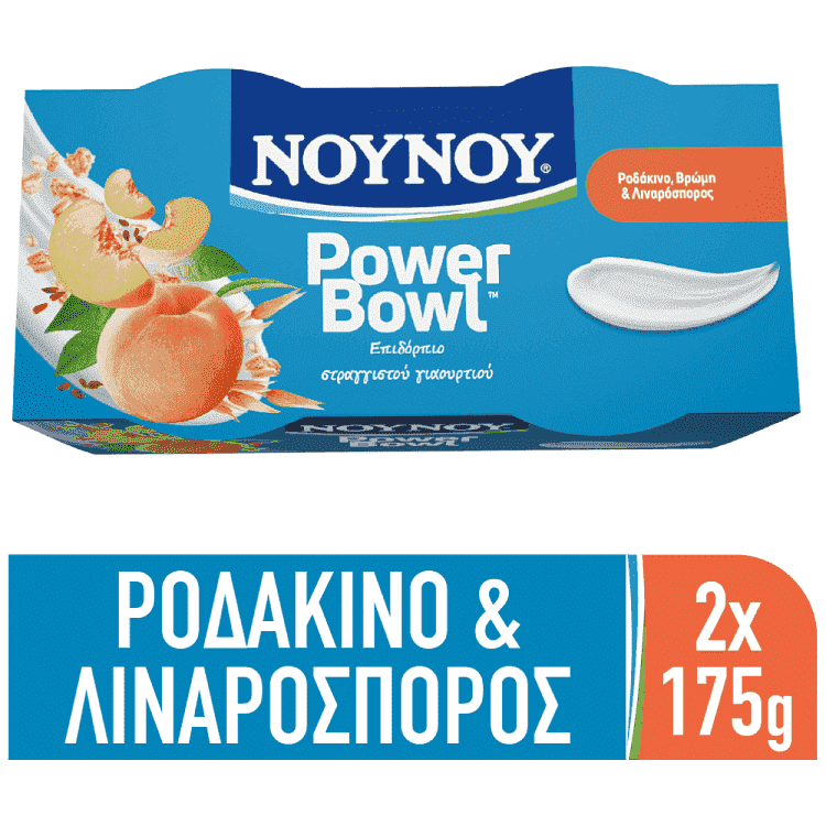 NOYNOY Power Bowl Ροδάκινο-Βρώμη & Λιναρόσπορο 1,5% 2x175gr