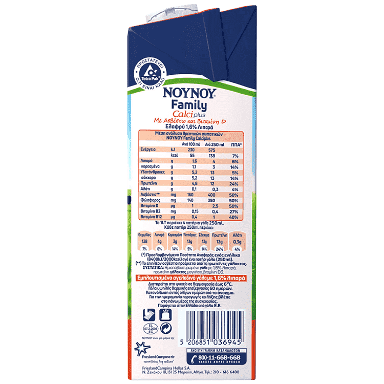 ΝΟΥΝΟΥ Γάλα Calci Plus 1,6 Λιπαρά 1lt