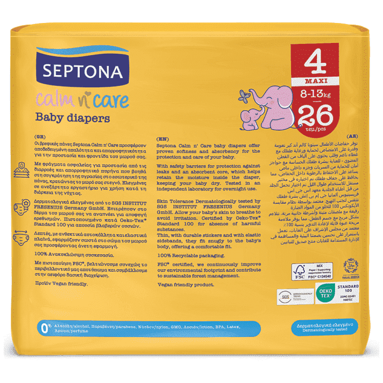 Septona Πάνες Calm N' Care Maxi N.4 8-13kg 26τεμ