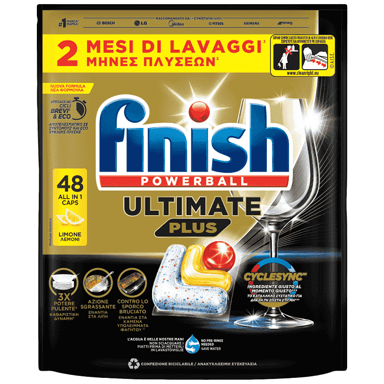 Finish Ultimate Plus Ταμπλέτες Πλυντηρίου Πιάτων Λεμόνι 48τεμ